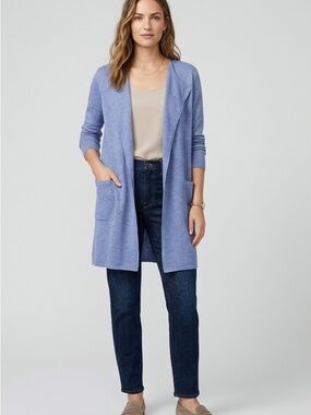 J. Crew Julliete Linen Blend Periwinkle Open-Front Long Cardigan Size Medium